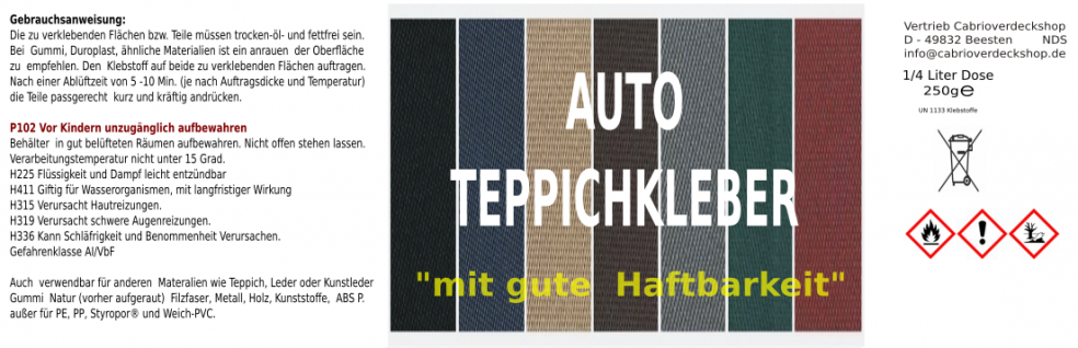 Auto Teppich Kleber 1/4Liter