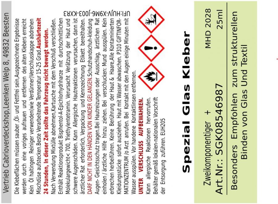 Spezial Glas Kleber/Heckscheibenkleber/ Verbund Glas mit dem Verdeck